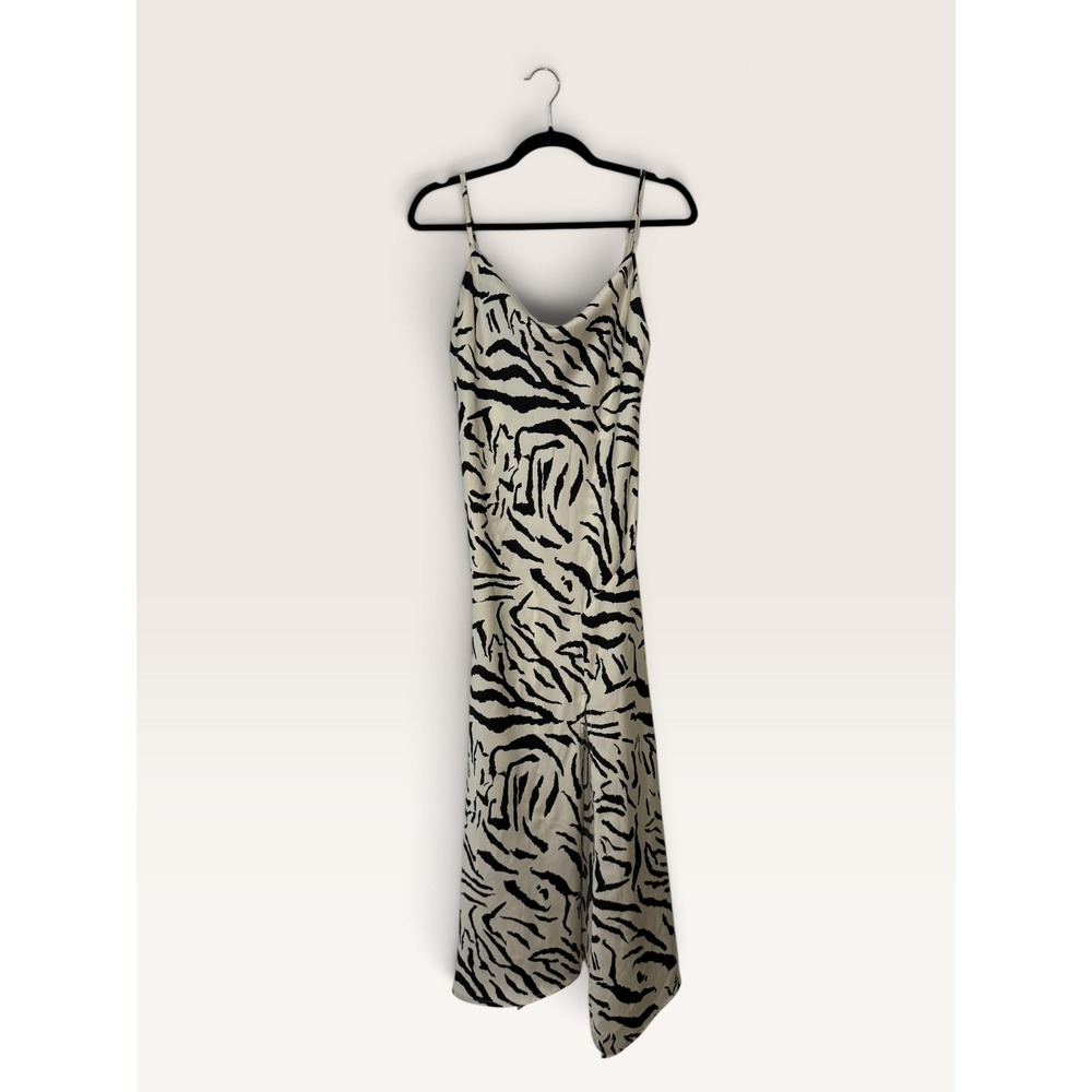 Sans Souci Women's Medium Zebra Print Satin Slip Dress Cowl Neck 90s Revival